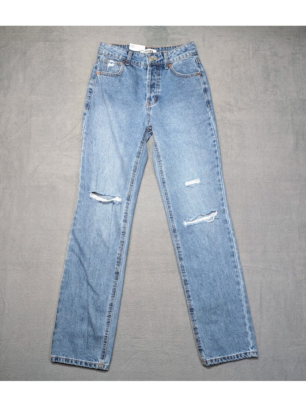 RSQ Womens 24 Blue High Rise Straight Leg Distressed Button Fly Jeans 90s Grunge